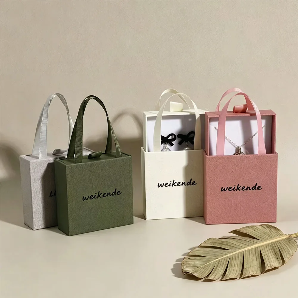 50pcs Jewelry Paper Drawer Box Tote 9x9x3.5cm Personalized Brand Necklace Earrings Rings Custom Logo Vintage Jewelry Pouch Boxes