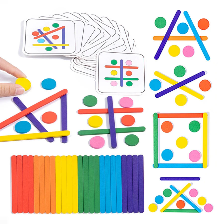 Children's Rainbow Stick Thinking Puzzle Wooden DIY Ice Cream Stick Puzzle Challenge Table Games Montessori Educational Toys