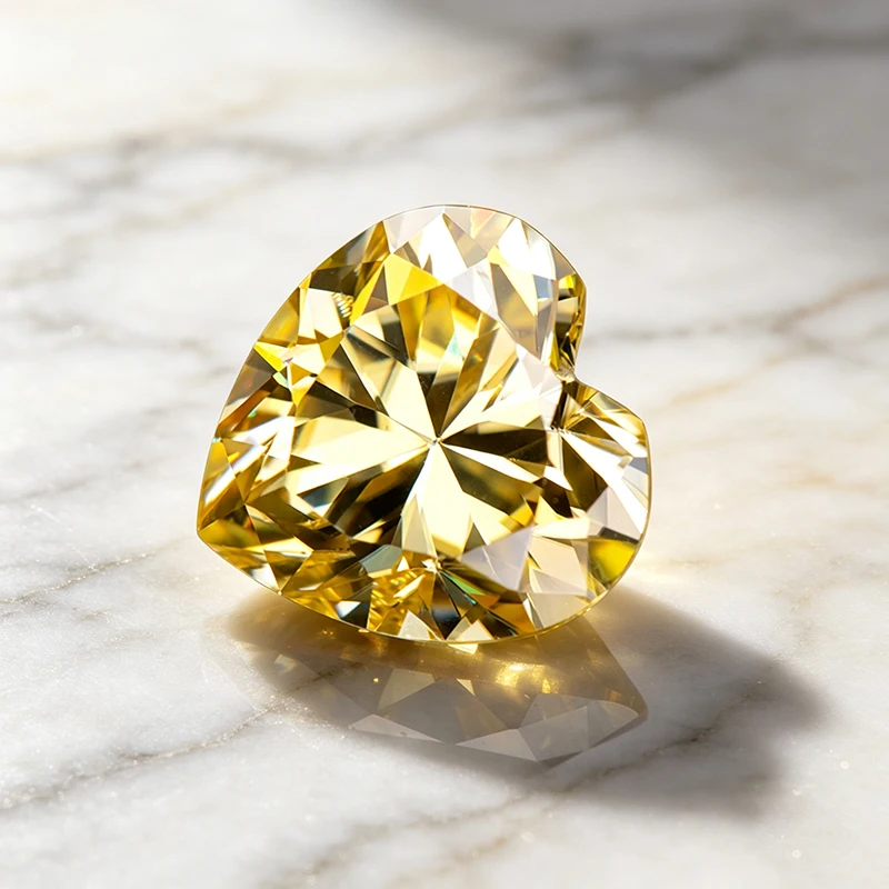 Moissanit-Stein in Zitronengelb mit Herzschliff, Edelstein für Ring-, Halsketten- und Ohrringherstellung, Besteht Diamanttester mit Zertifikat – Detail 3