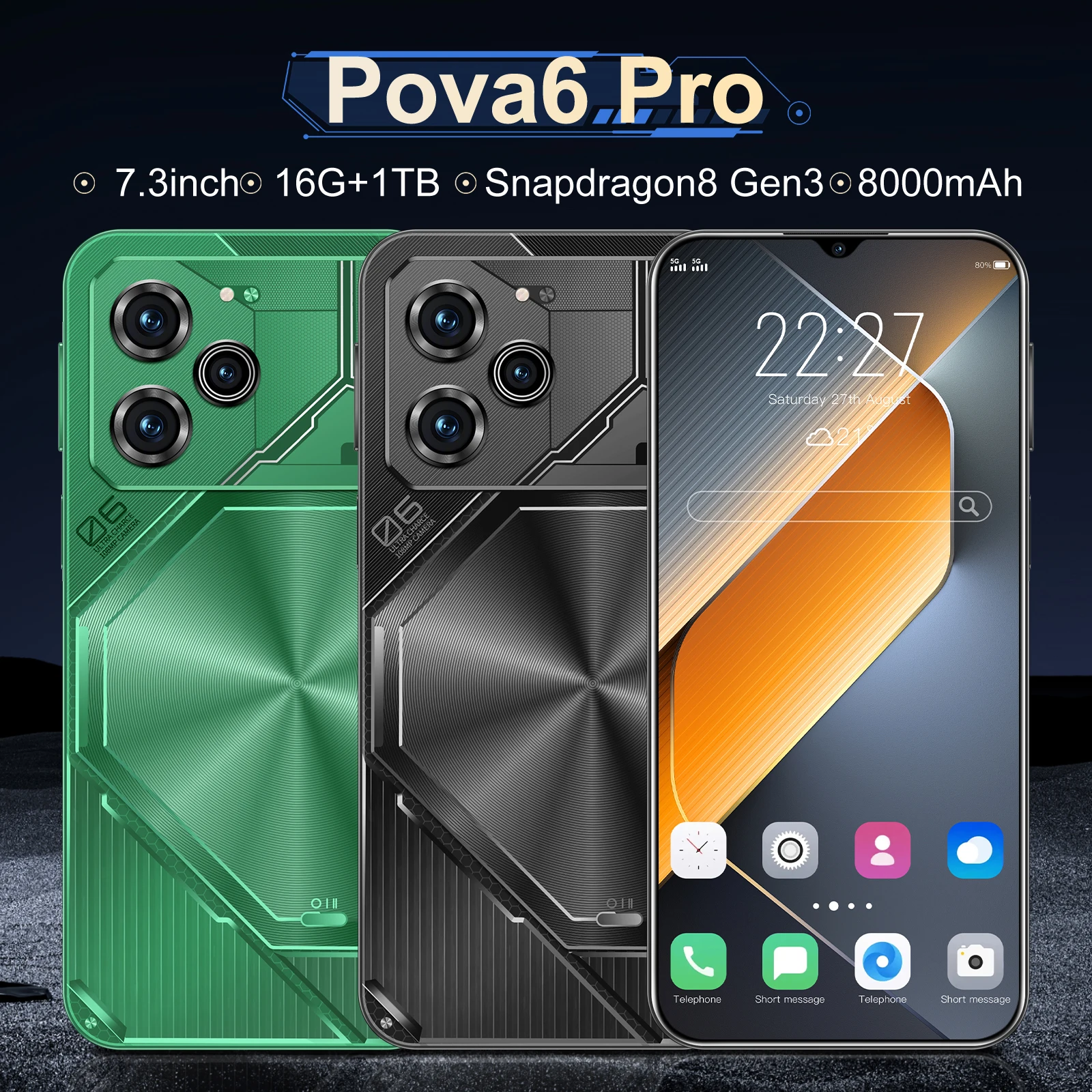 Мобильные телефоны с экраном Pova6 Pro HD7.3, оригинальные мобильные телефоны 16G + 1T 5G Dual Sim Celulare Android, разблокированные сотовые телефоны, глобальная версия