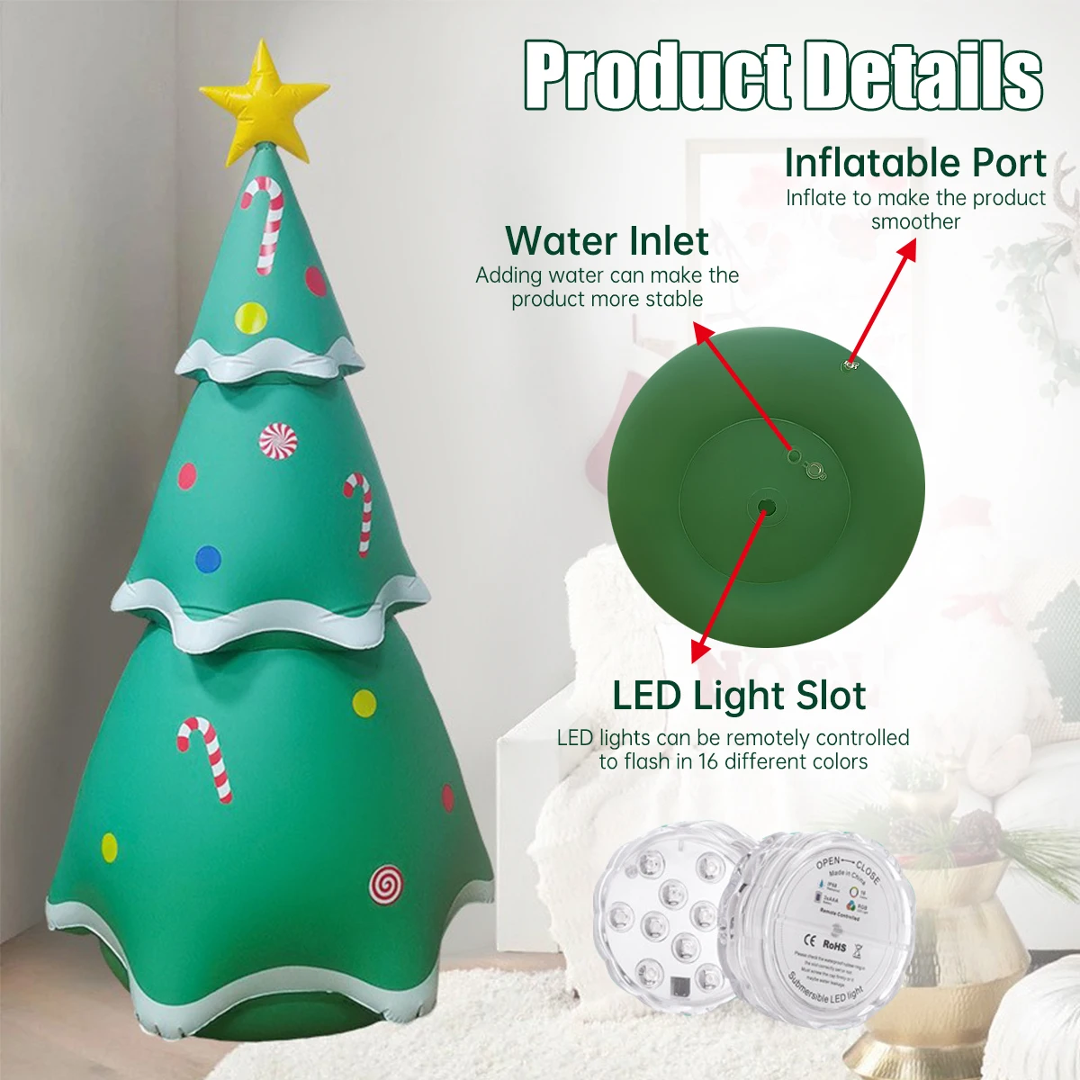 7FT Inflatable Christmas Tree Outdoor Christmas Decorations with Build in Bright LED Lights With Remote For Garden Lawn Party