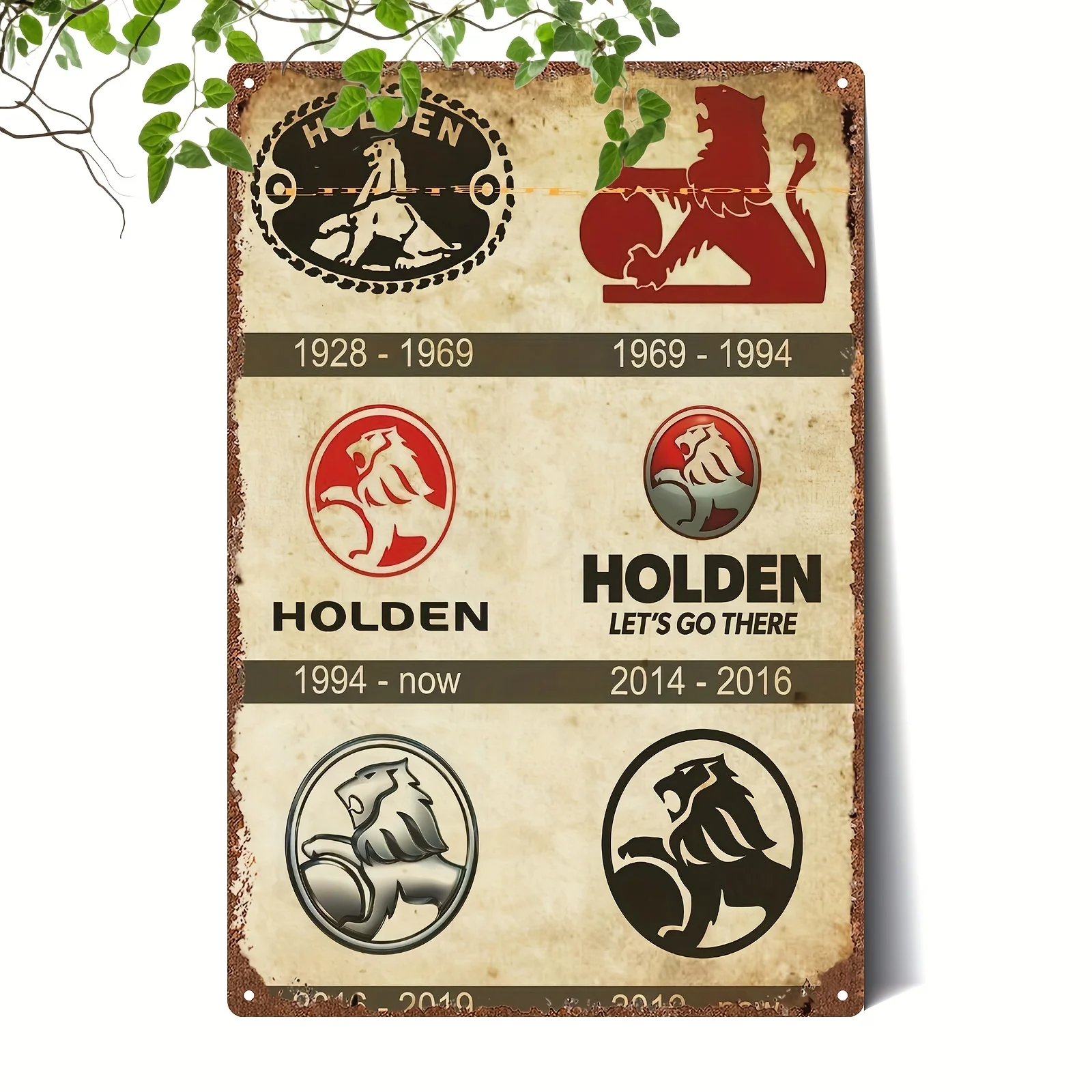 Vintage 2D Flat Holden Logo Evolution Retro Tin Sign - Classic Australian Car Brand History Themed Metal Wall Decor for Garage,