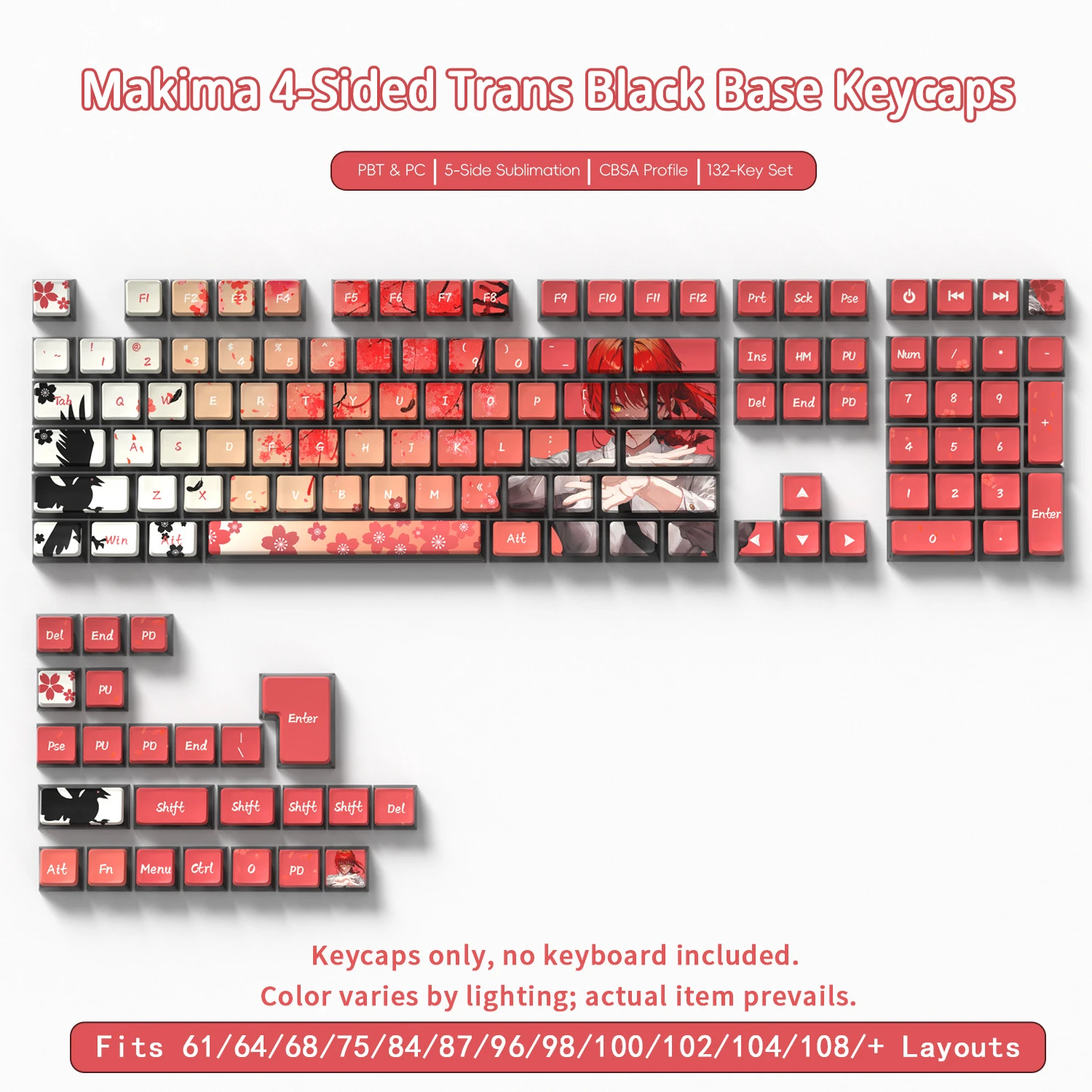 Makima Four-Sided Backlight Keycaps 132 Keys PBT+PC Material CBSA Profile For MX Switch Mechanical Keyboard ISO ANSI Layout