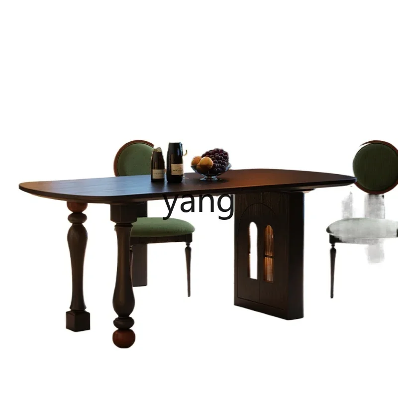 

LH retro solid wood dining table small apartment black ash wood high-end rectangular storage dining table
