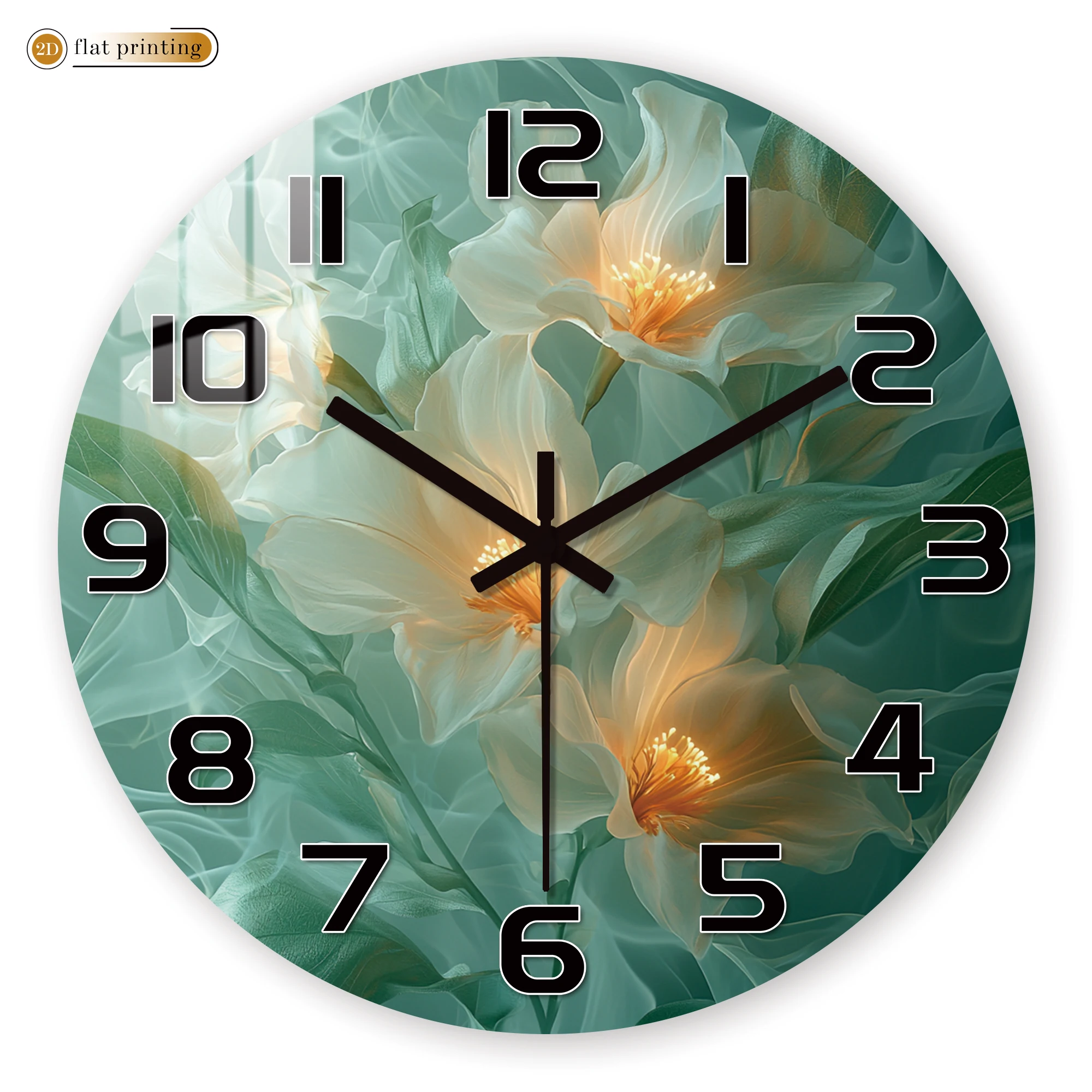 Elegant White Floral Wall Clock, Delicate Flower Blossom Home Decor, Minimalist Botanical Theme Timepiece