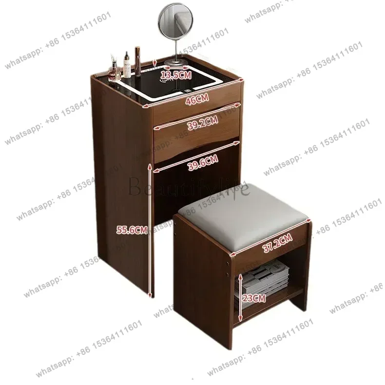 LDNordic 3-in-1 Compact Makeup Vanity Set with Mirror Hidden Storage Stool Dressing Table with 2 Drawers Charge Vanity