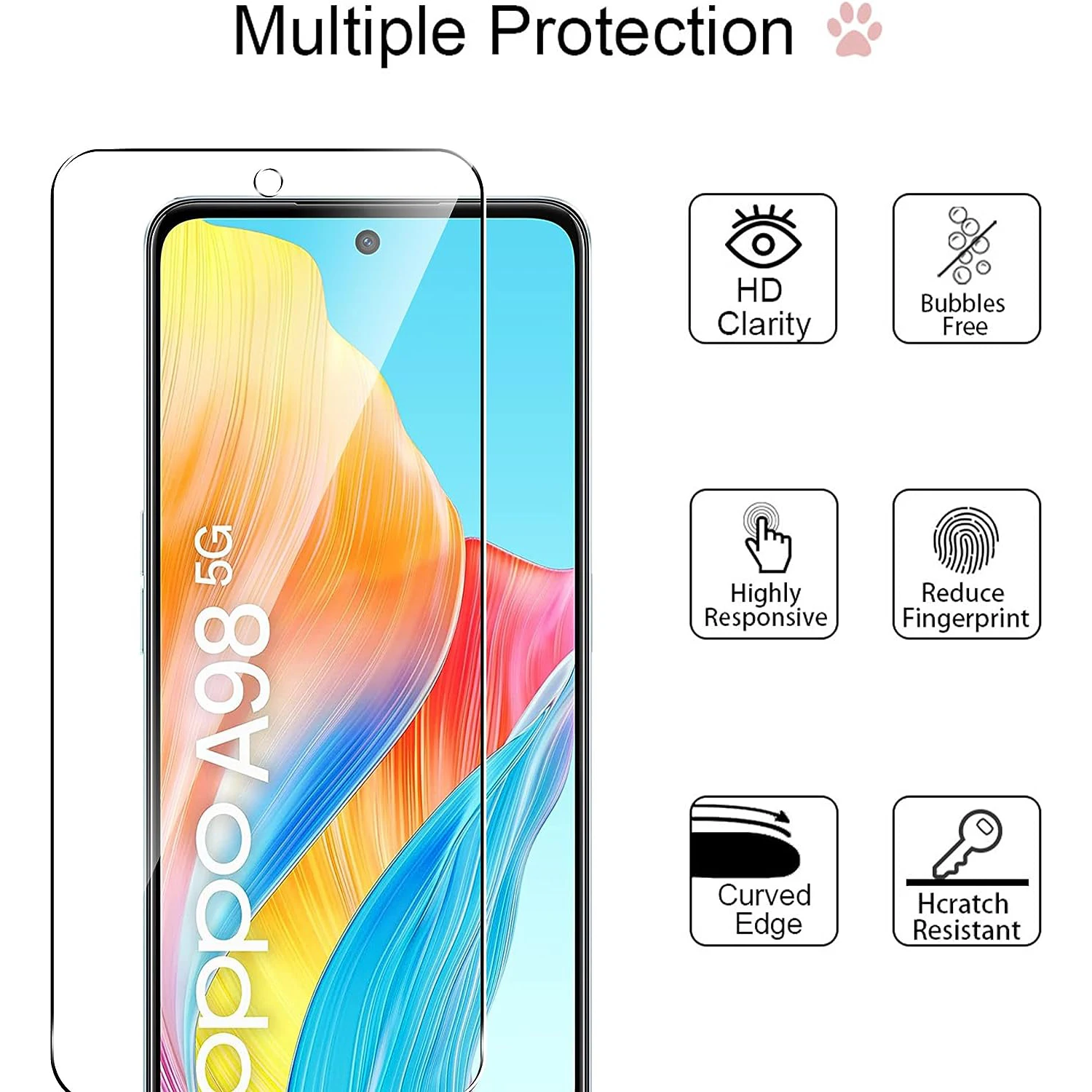 9H Screen Protector Glass For OPPO A98 5G 2/4Pcs HD Tempered Glass