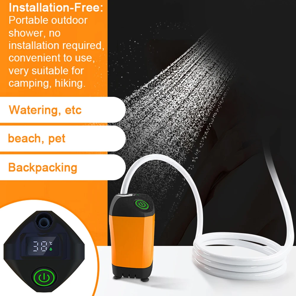 Outdoor Camping Shower Portable Electric Shower Pump IPX7 Waterproof with Digital Display for Camping Travel Beach Pet Watering