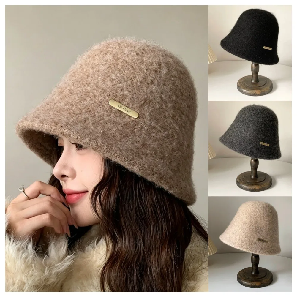 Korean Style Warm Fleece Lined Bucket Hat for Women Winter Thick Fisherman Cap Ear Flaps Versatile Windproof Outdoor Basin Hat