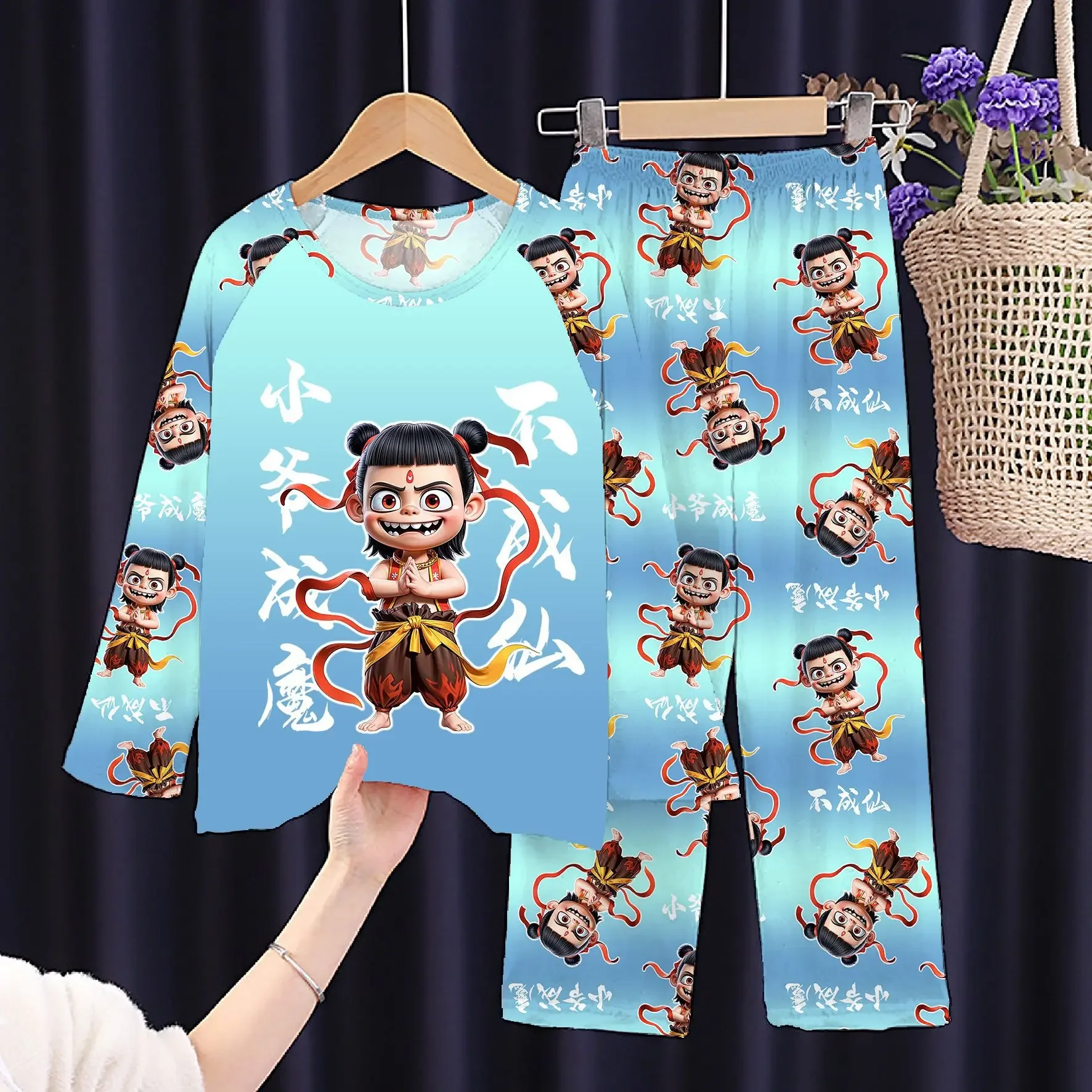 New 2025 Boys Girls Cartoon Print Pajamas Long Sleeve O-neck Sleepwear Kids Summer Casual Loose Homewear Clothing Sets Pyjamas