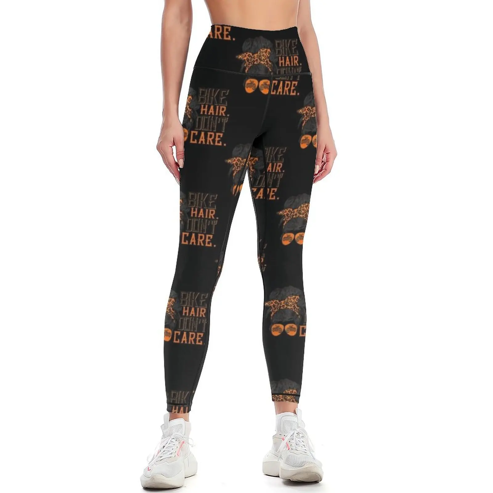 Biker Hair Don't Care For Bike Lovers Messy Bun Mother's Day . Leggings Fitness clothing Women's high waist Womens Leggings