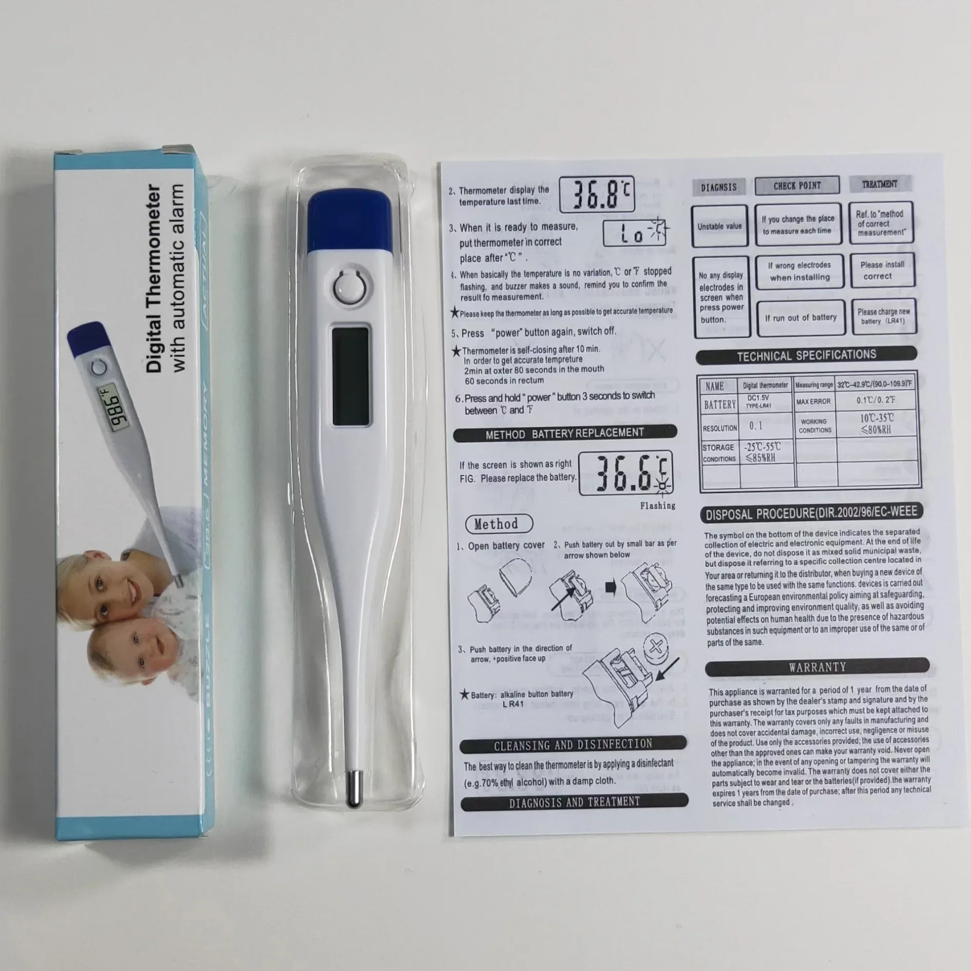 Lichaamsthermometer voor baby's, kinderen, volwassenen, elektronische nauwkeurigheid, digitaal temperatuurmeetinstrument, orale lichaamskop, gezonde zorg