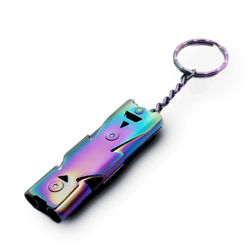 Llavero silbato de emergencia doble tubo acero inoxidable para pesca - imagen 5