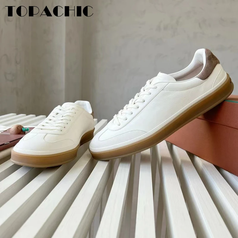 1.4 LP TOPACHIC Men\'s Casual Shoes Lace-Up Round Toe Genuine Leather Soft Comfortable Vulcanize Shoes