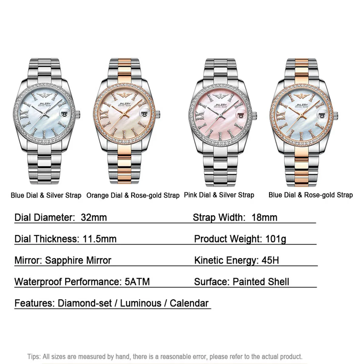 JINLERY Luxury Automatic Women's Watch Ladys Elegant Shell Dial Diamond Mechanical Wristwatches 50M Waterproof Girl's Dream Gift