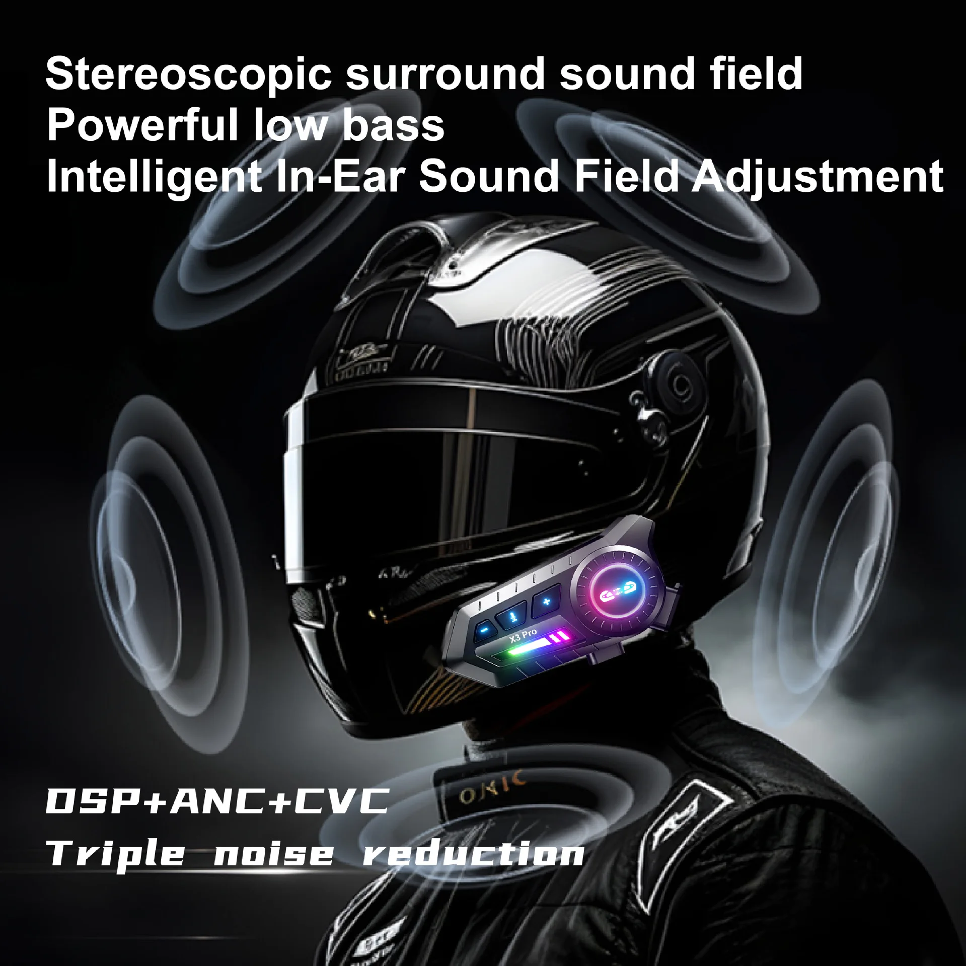 X3 Pro Motorcycle Helmet Bluetooth Intercom IP67 Waterproof RGB Light Motorbike Riding Communication Headset
