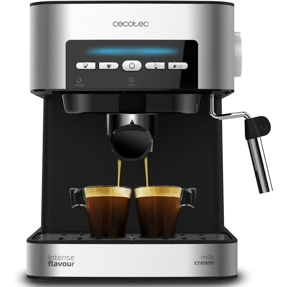 Cecotec Cafetera express Power Espresso 20 Matic. 850 W, 20 Bares, 1,5L, Brazo Doble Salida, Vapororizador, Superficie Calientataz