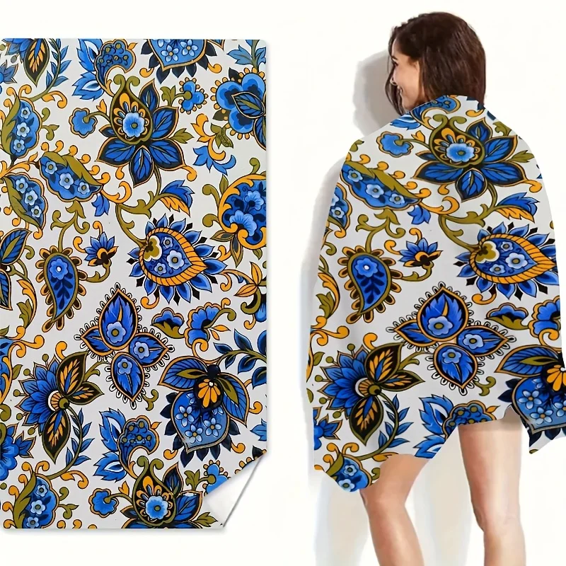 

Bohemian Blue Yellow Flower Beach Towel 2D Flat Printed Microfiber Waterproof Sandproof Summer Holiday Sea Swim Bath Towel Mat