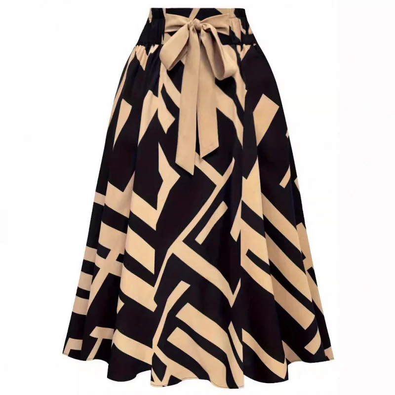 

Новинка весны и осени 2025 года, новая модная повседневная юбка с поясом в европейском и американском стиле с принтом