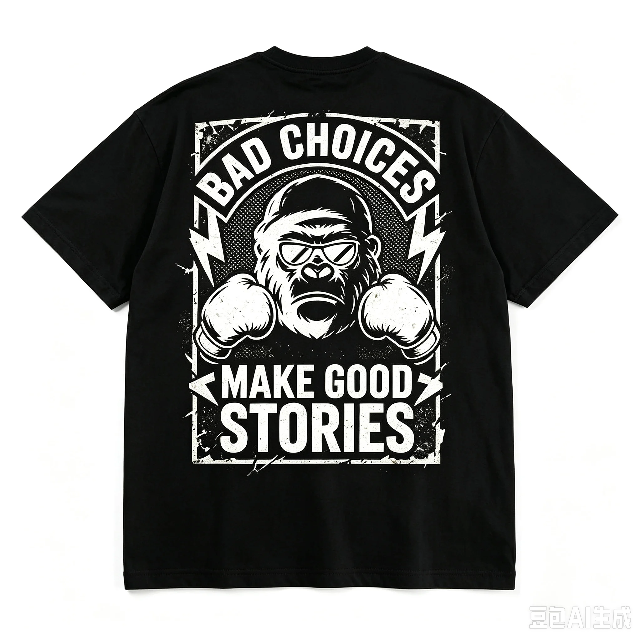 Men Back Print Bad Choices Make Good Stories Graphic T‑Shirt Gorilla Boxing Retro Streetwear Crew Neck Short Sleeve Tee