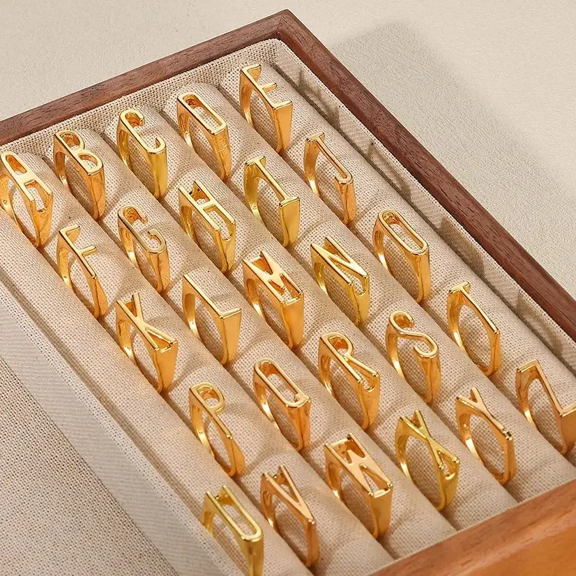 

Кольца с буквами и инициалами для женщин, позолоченные 26-буквенные кольца с алфавитом и открытым пальцем, классические ювелирные изделия, подарок, оптовая продажа