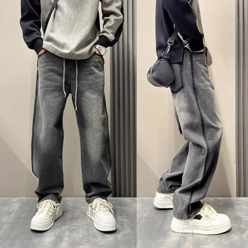 

Мужские джинсы в американском ретро-стиле, свободные, прямого кроя, износостойкие, повседневные, длинные брюки, тренд уличной моды, весна-осень