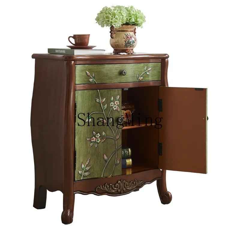 

ZYY household retro painted one-draw two-door cabinet solid wood semicircular entrance locker