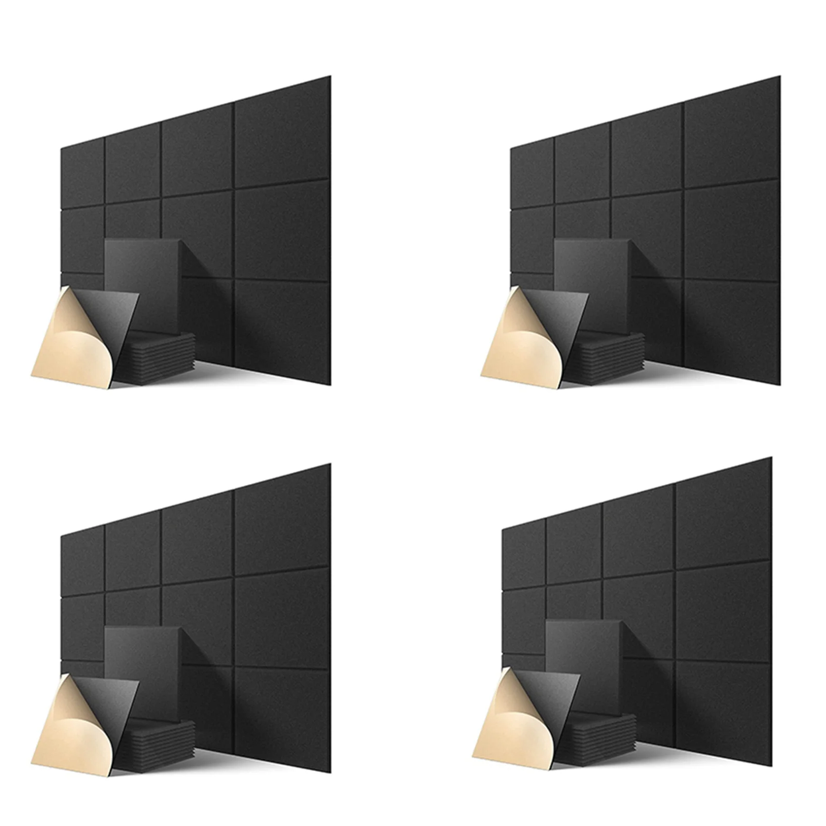 Self-Adhesive Acoustic Panels 60 Pack,12 x 12 x 0.4 Inch Sound Proof Padding,Sound Absorbing Panel for Home ,Black