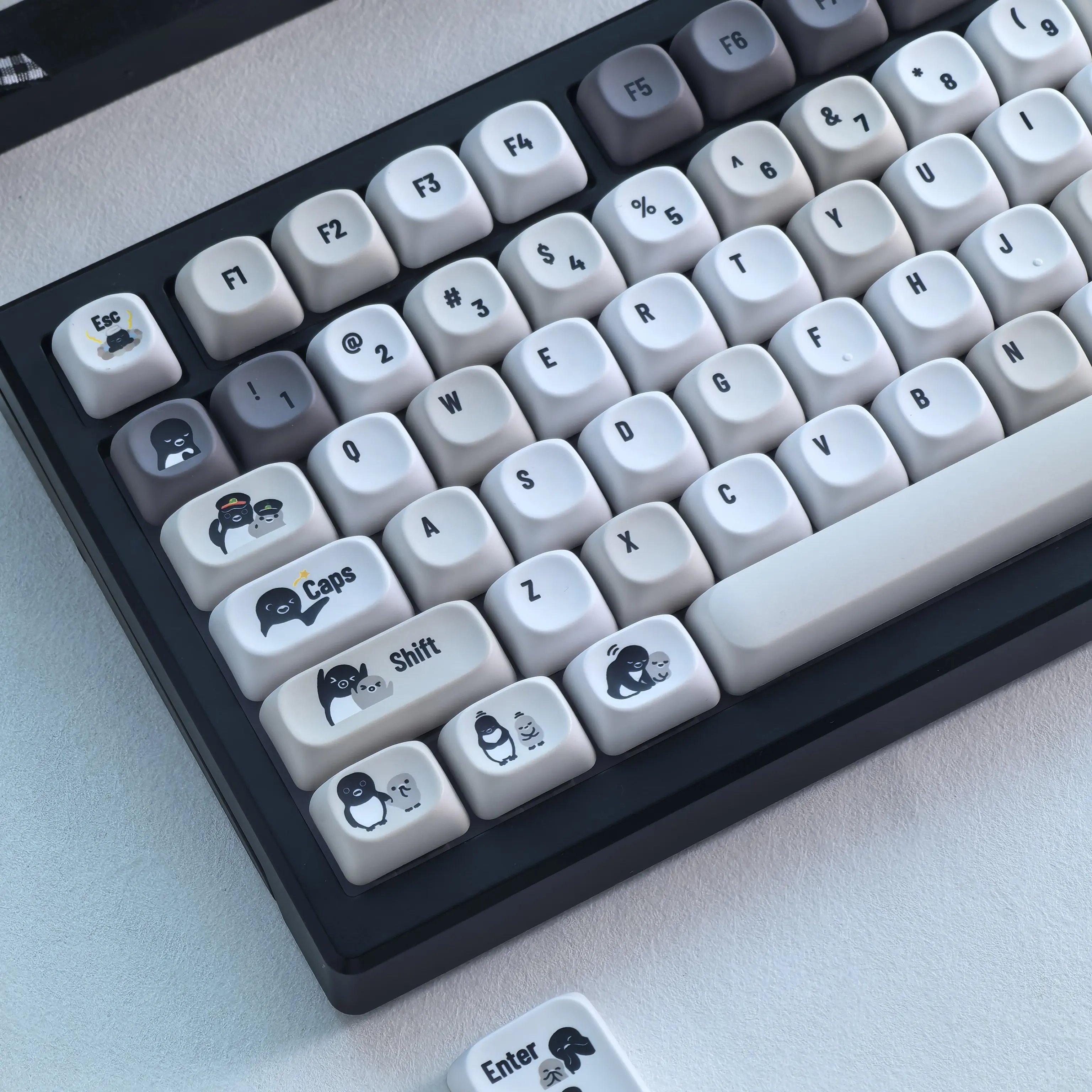 MAIMOOO Black And Gray Keycaps Pingu Cute Penguin Keycaps Simple Moa Cherry Pbt Korean Russian Custom Diy Keyboard Keycaps