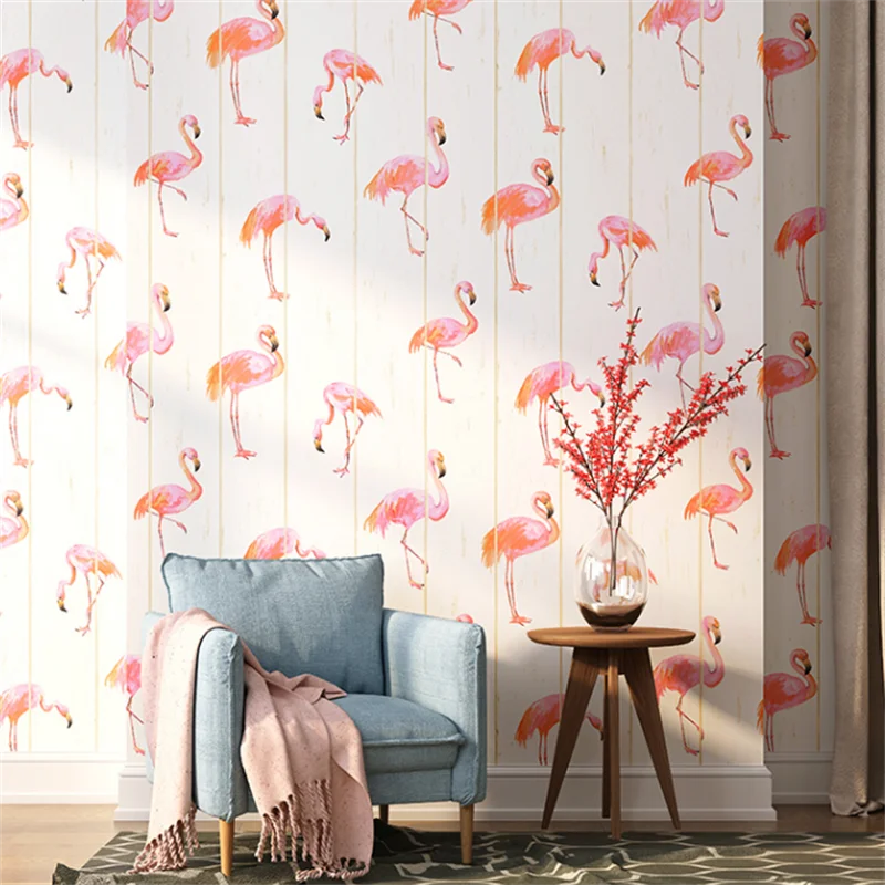 Nordic Pink Flamingo Wallpaper Bedroom Room Living Room Background Wall Wallpaper Shop Decoration Beauty Salon Non Self Adhesive