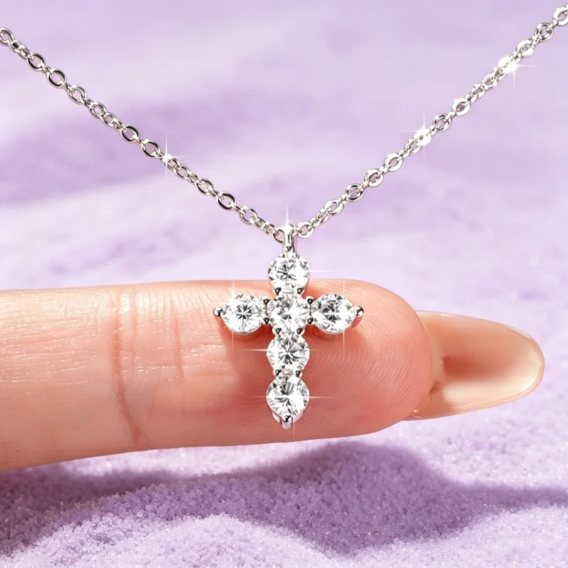 IOGOU-zertifizierte 3,5 mm runde D-Moissanit-Kreuz-Anhänger-Halskette für Damen und Herren, 14 Karat Gold gefüllt, verstellbare Kette, Schmuck, Geschenk – Detail 2