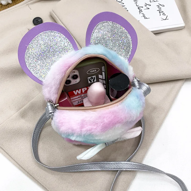 Fashion Children's Bow Sequin Crossbody Bag Girls 2022 Korean Version Coin Purse Shoulder Bag Shiny Plush Round Bag