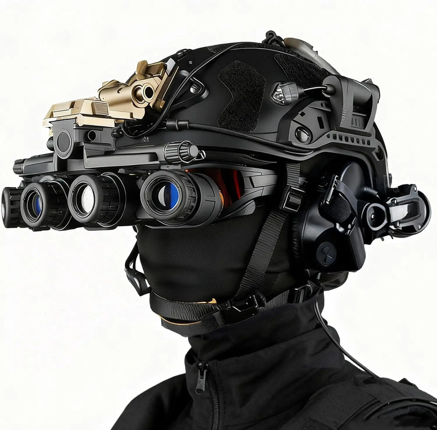 

Tactical Airsoft Paintball Helmet with Headset Integrated NVG Mount Impact-Resistant Goggles for Cosplay Military Tactical Gear