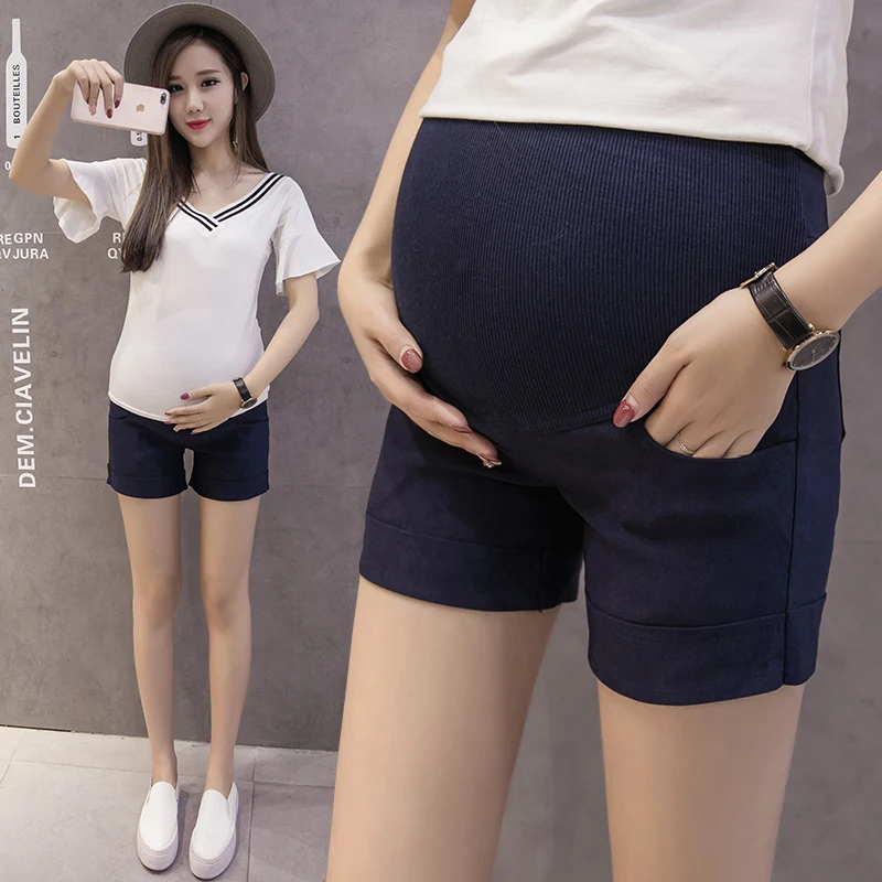 2024 wiosna i lato moda kobiety w ciąży szorty jednolity kolor casualowe spodnie na brzuch wysoki stan spodenki ciążowe sprzedaż hurtowa