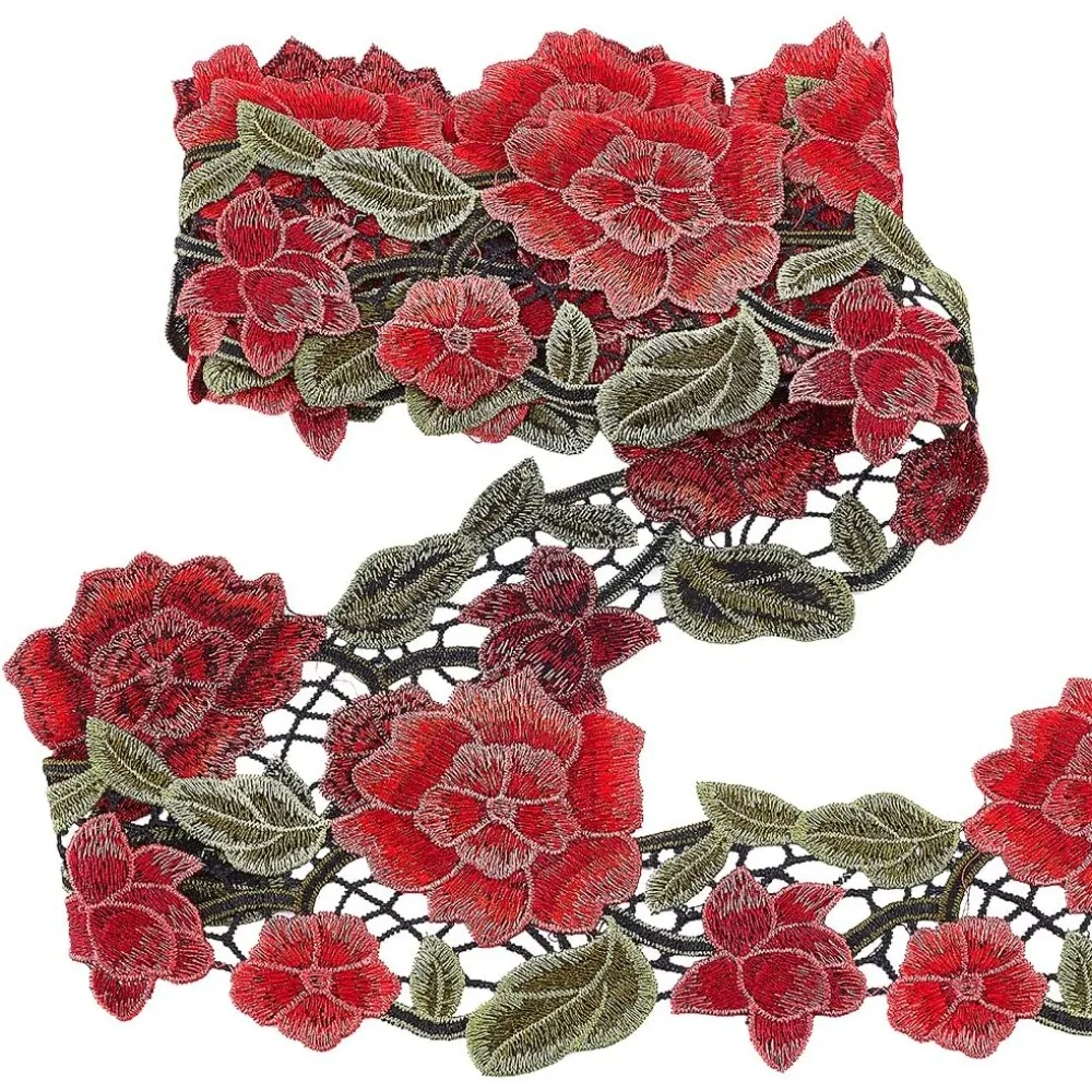 

3.3 Yards Valentine Ribbon Rose Flower Lace Ribbon 4.13 inch Jacquard Ribbon Embroidery Polyester Lace Ribbons Decorative