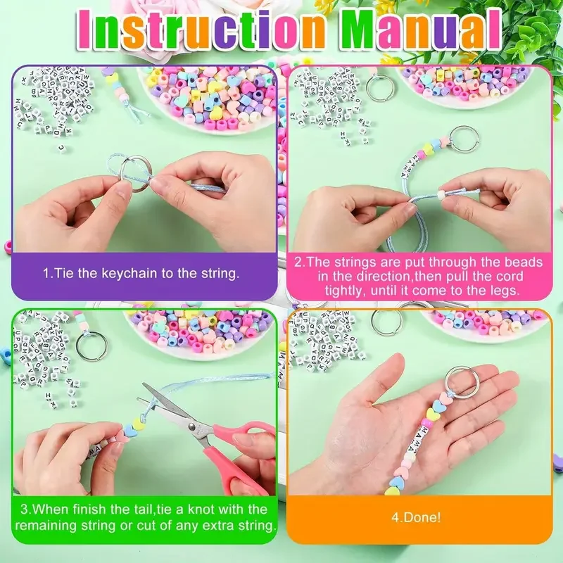 566pcs DIY Keychain Kit, Heart-Shaped Beaded Accessories, Adjustable Letter Keychain, DIY Bag Pendant Keychain, for Birthday image 5
