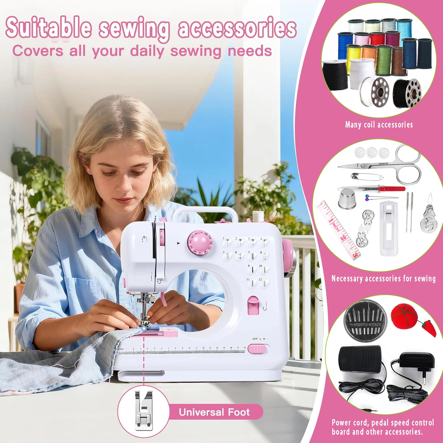 Desktop electric handheld sewing machine, DIY home sewing tool for manual patching, automatic sewing machine with accessory set