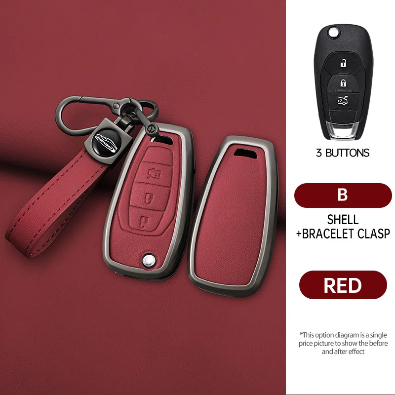 

Alloy Leather Car Remote Key Case For Chevrolet Cruze Cross Cobalt Captiva Spark Sonic Aveo Tracker Onix RS Malibu Protec Keycha