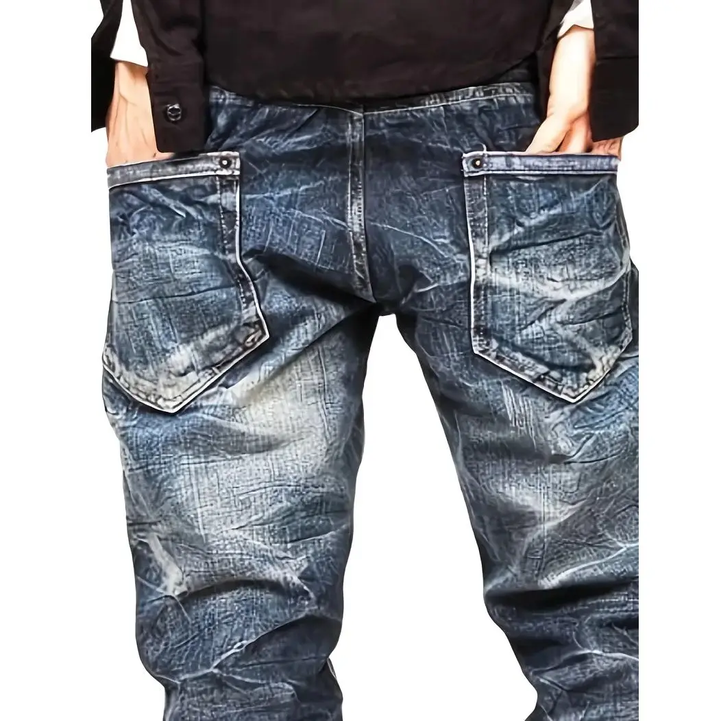 بنطال جينز رجالي عصري مكدس فضفاض للفصول الأربعة على طراز روك العالمي من قماش الدنيم بمقاسات كبيرة أوروبية وأمريكية #4