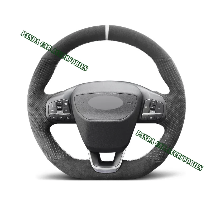 Genuine Leather White Thread Car Steering Wheel Cover for Alcantera Car Accessories Specifically for Ford PUMA FOCUS FIESTA KUGA