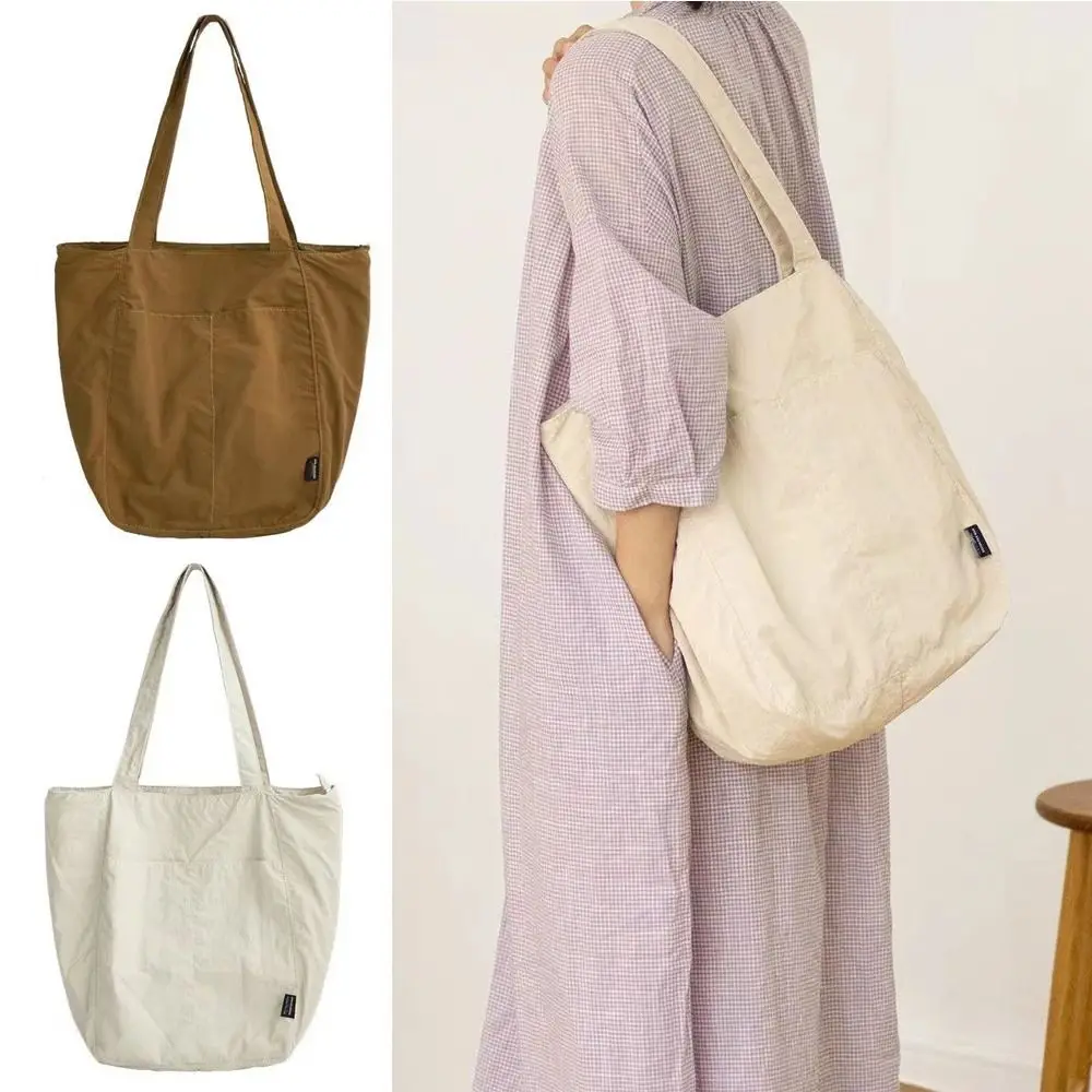 Portable Nylon Shoulder Bag Solid Color Large Capacity Handbag Tote Bags Lightweight Female Satchels Women Girl