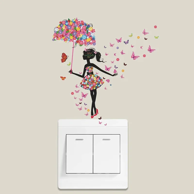 Butterfly Girl Switch Sticker Detachable sticker Living Room Background Decoration Mural Art Decals Home decoration sticker