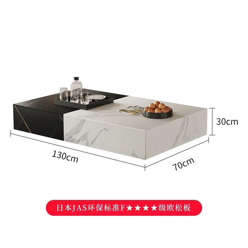 Italian minimalist rectangular rock slab coffee table creative double color matching living room household size apartment