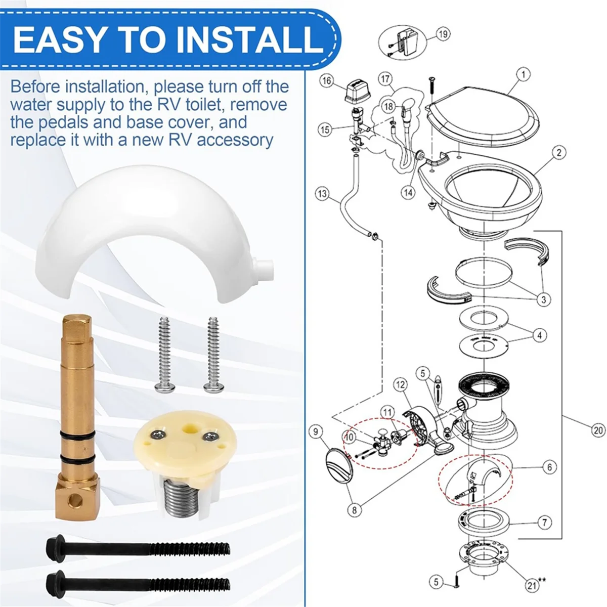 جديد 385318162 RV المرحاض دافق دواسة الكرة ومجموعة رمح للمراحيض تفريغ سيلاند Dometic ، L لمقطورة التخييم ومراحيض القوارب