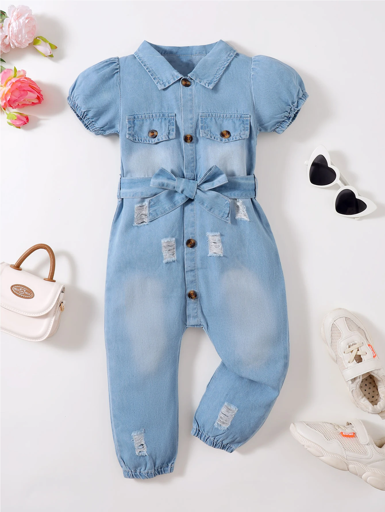 Baby girl solid color one-piece denim jacket