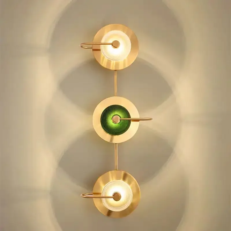 Wattle Circle Wall Lamp Green Crystal Art Deco Lights Nordic Minimalist Background Lamp Bedside Decoration Sofa Living Roomlight