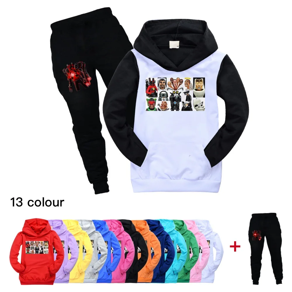 

Skibidi Toilet Clothes Kids Hoody Sweatshirt + Jogging Pants 2pcs Sets Boys Cartoon Hoodies Teenager Girls Casual Outfits