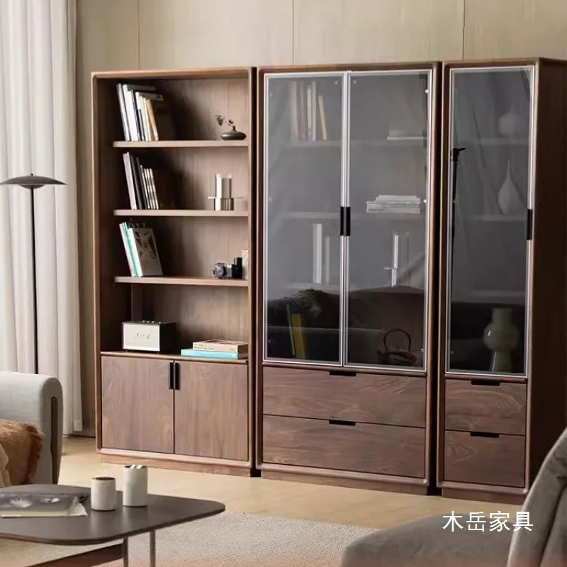 Customizable Nordic black walnut glass door combination floor-to-ceiling study storage locker