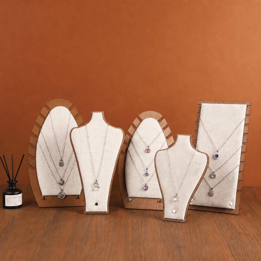 Durable Wooden Linen Necklace Display Stand Bust Torso Shape Freestanding Necklace Bust Display Stand Jewelry Pendant Holder