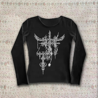 Deeptown Korean Fashion Vintage Graphic Tees Women Transparent Gothic T Shirt Long Sleeve Punk Y2k T-shirt Streetwear Loose Tops